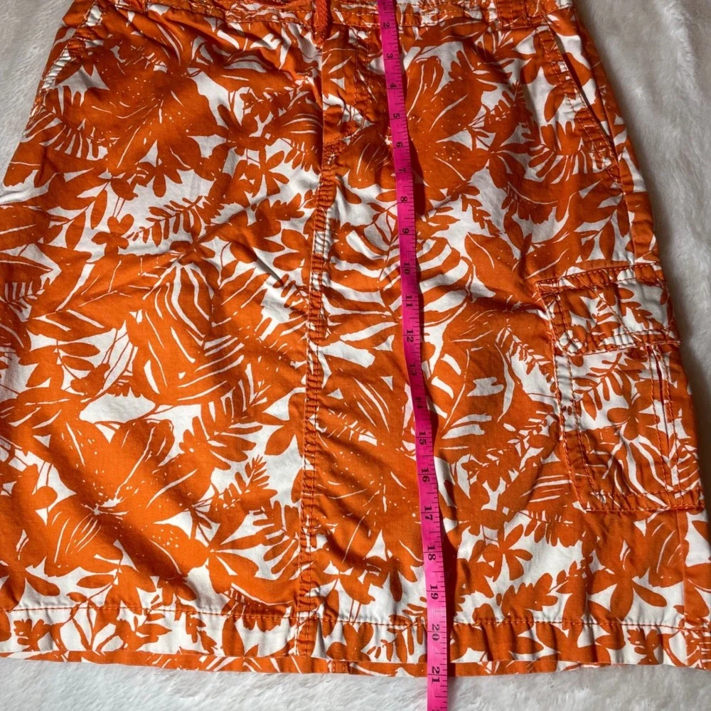 Liz Claiborne Orange Tropical Leaf Cargo Skirt‎ Size 6 Cotton Drawstring Utility